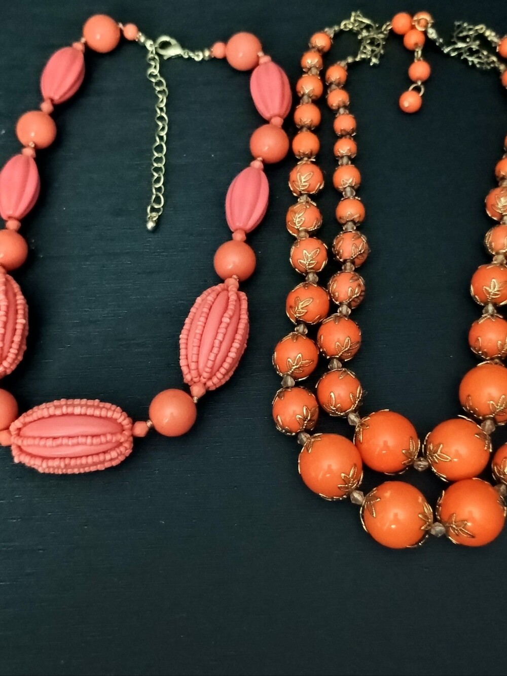 Vintage Lot Of 2 Coral Beaded Statement Necklace - Women Jewelry